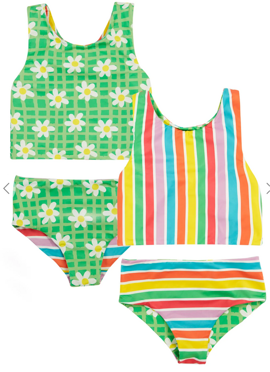 Tegan Reversible Tankini, Summer Stripe/Green Daisy