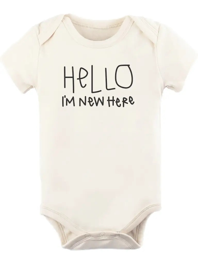 Hello I'm New Here Organic Cotton Baby Bodysuit Short Sleeve