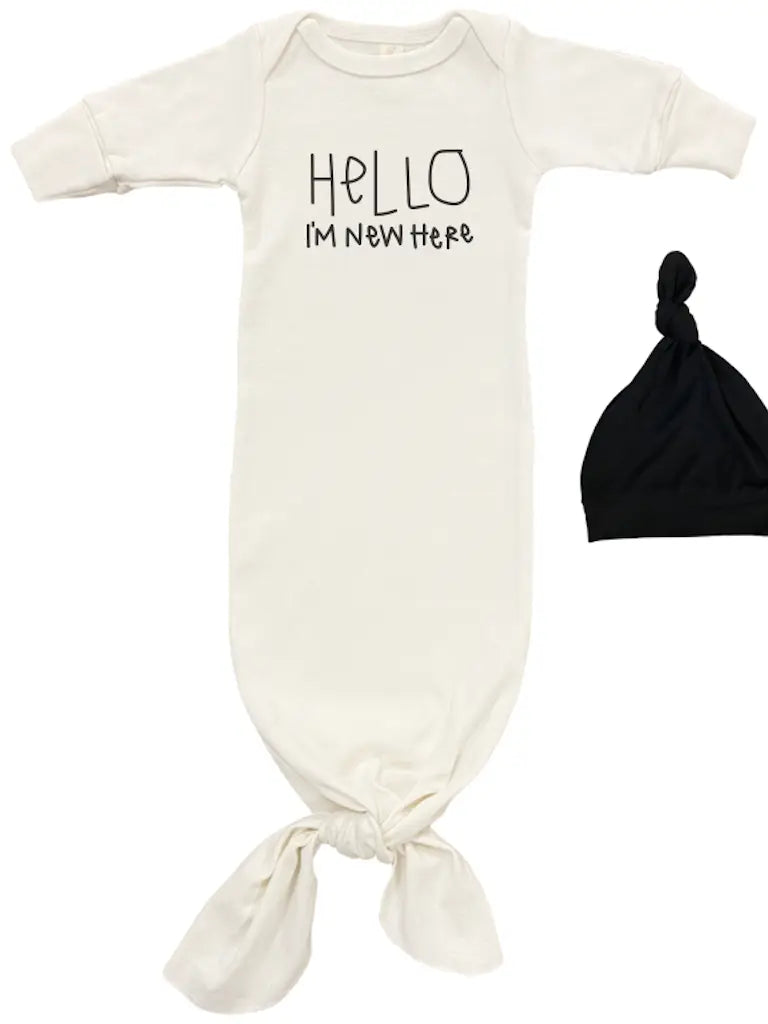 Hello I'm New Here - Long Sleeve Infant Tie Gown